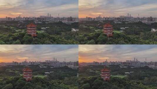 广州鸿鹄楼日出与CBD遥望高清在线视频素材下载