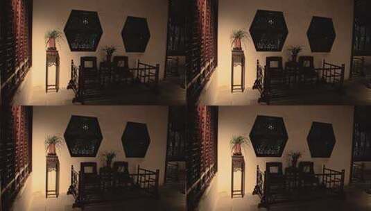 中式古建筑夜间门窗室内设计高清在线视频素材下载