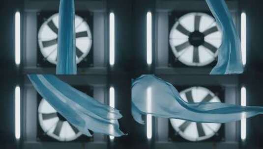 蓝色布料在风扇前飘动高清在线视频素材下载