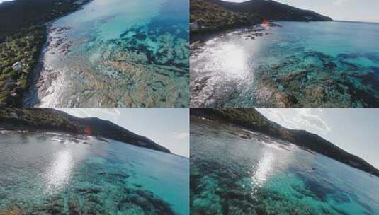 FPV穿越机无人机航拍大海海岛森林蓝天白云高清在线视频素材下载