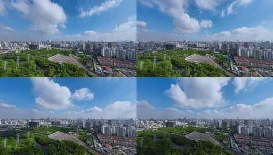 上海徐汇区蓝天白云航拍高清在线视频素材下载