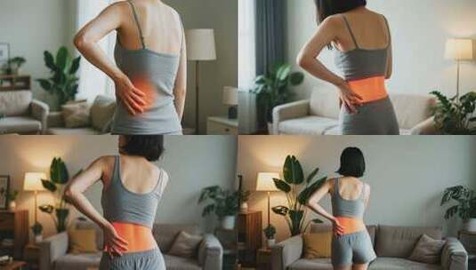 女性居家按摩腰部素材高清在线视频素材下载