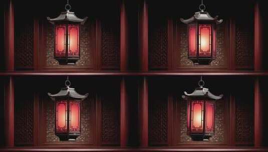 唐风灯笼悬挂于古色建筑之中高清在线视频素材下载