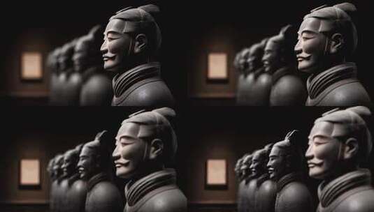 肃穆庄严的秦始皇兵马俑队列高清在线视频素材下载