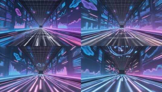 穿越数据中心服务器机房震撼科技背景高清在线视频素材下载