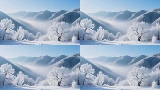 航拍唯美冰雪雾凇景观4K高清在线视频素材下载