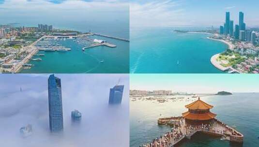 青岛城市地标夜景航拍延时摄影高清在线视频素材下载