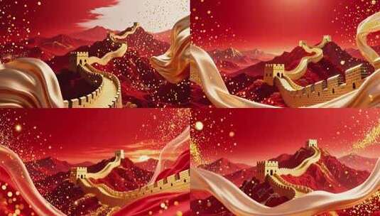红色片头 党政宣传 弘扬大气长城高清在线视频素材下载