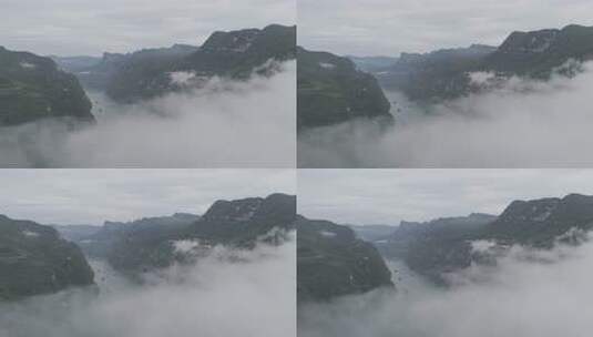 宜昌三峡云雾缭绕的山脉河流景观高清在线视频素材下载