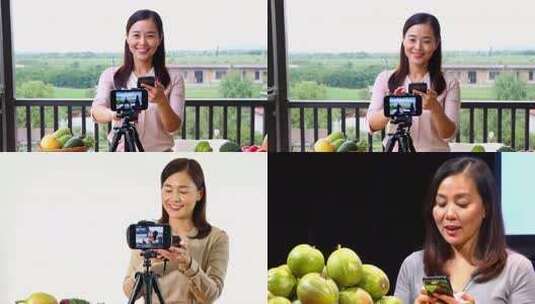 女主播直播带货水果电商高清在线视频素材下载