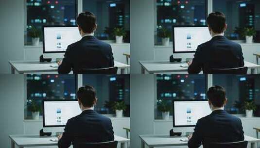 男人深夜加班商务办公场景视频高清在线视频素材下载