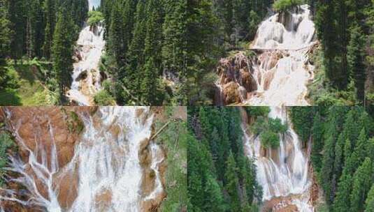 森林中的瀑布自然景观牟尼沟扎嘎瀑布高清在线视频素材下载