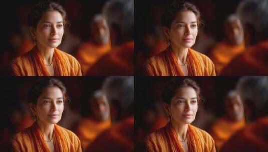 身着传统服饰的女性在仪式中沉思高清在线视频素材下载