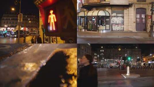 法国巴黎夜晚城市街道行人与建筑景象高清在线视频素材下载
