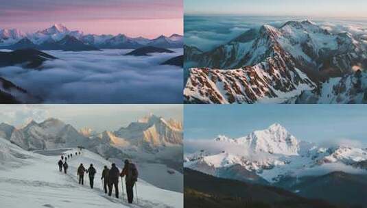 攀登雪山航拍延时日照金山唯美雪山山河ai高清在线视频素材下载