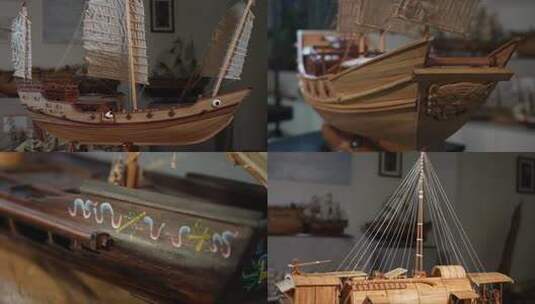 古船模型精美工艺品展示4K高清在线视频素材下载