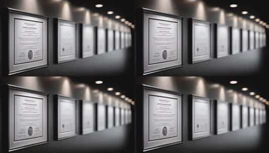 荣誉证书墙展示企业实力与专业认证高清在线视频素材下载