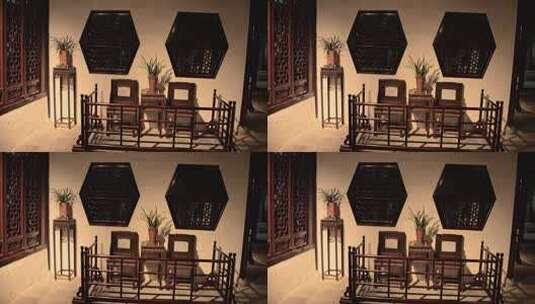 中式古建筑夜间门窗室内设计高清在线视频素材下载