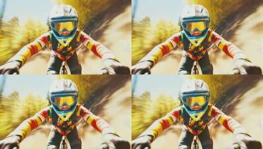 山地自行车手林道极速冲刺第一视角高清在线视频素材下载