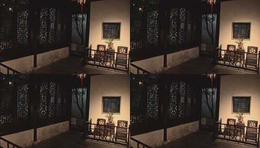 中式古建筑夜间门窗室内设计高清在线视频素材下载