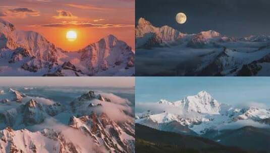 攀登雪山航拍日照金山唯美雪山延时山河ai高清在线视频素材下载