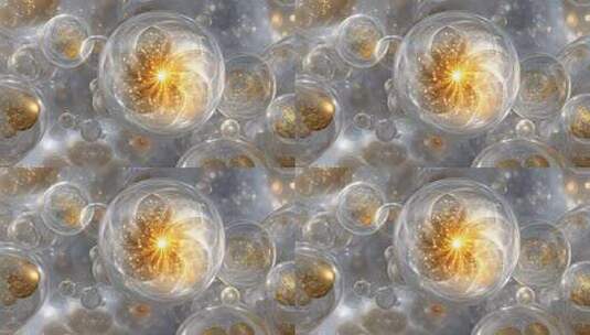 梦幻透明气泡与金色光芒素材高清在线视频素材下载