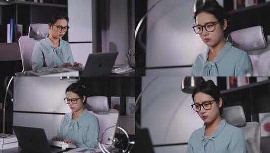 职业女性上班加班场景高清在线视频素材下载