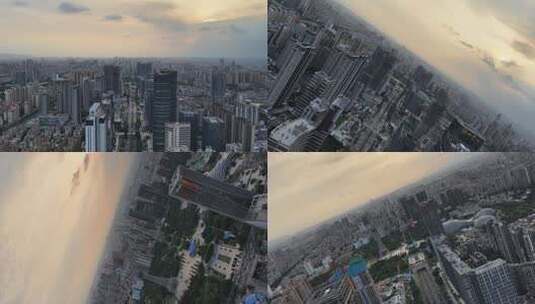 佛山季华路地标建筑晚高峰车流航拍高清在线视频素材下载