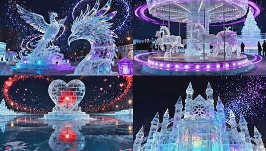 粒子特效光影冰雕夜景奇观高清在线视频素材下载