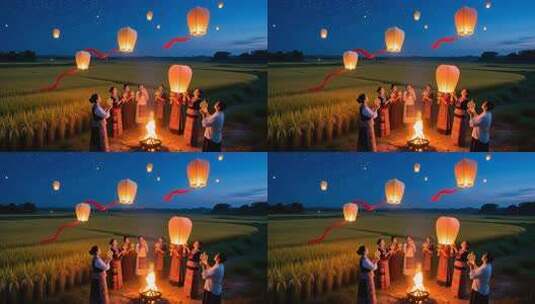 放飞孔明灯手工艺品许愿灯祈福4K高清在线视频素材下载