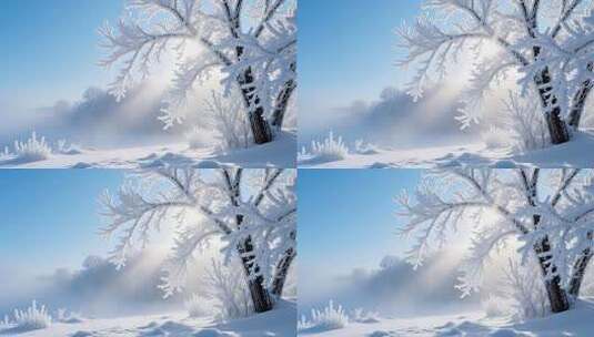 航拍唯美冰雪雾凇景观4K高清在线视频素材下载