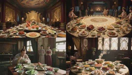 古装人物室内用餐场景高清在线视频素材下载