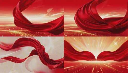 红色绸带飘动背景素材高清在线视频素材下载