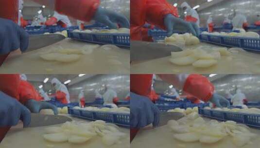 海参加工生产线工人在流水线上处理海鲜制品高清在线视频素材下载