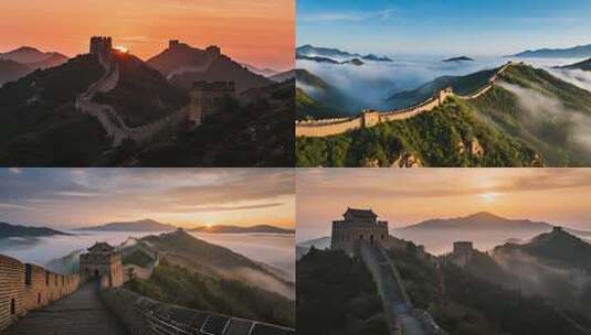 壮美长城日出云海航拍万里长城ai素材原创高清在线视频素材下载