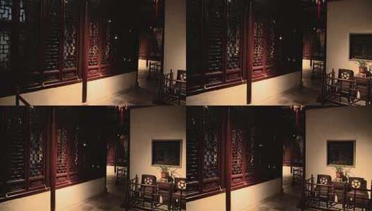 中式古建筑夜间门窗室内设计高清在线视频素材下载