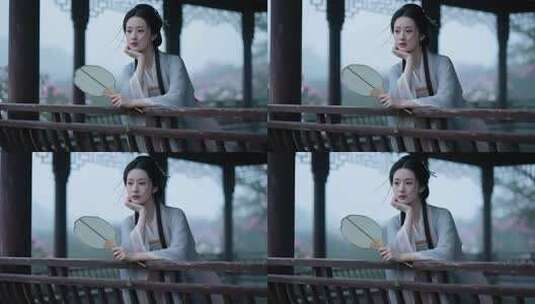古风女子亭中思绪高清在线视频素材下载