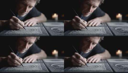 艺术家专注绘制精美石纹图案高清在线视频素材下载