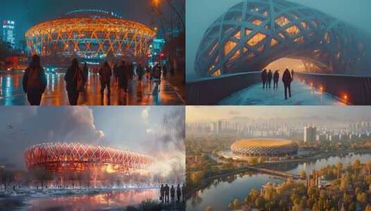 鸟巢体育场冬日景观高清在线视频素材下载