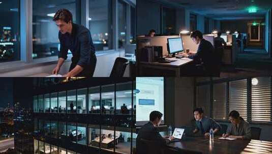 办公室员工夜晚电脑前工作高清在线视频素材下载