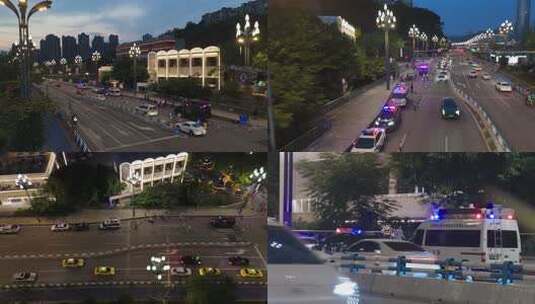 城市道路夜景交通执法素材高清在线视频素材下载