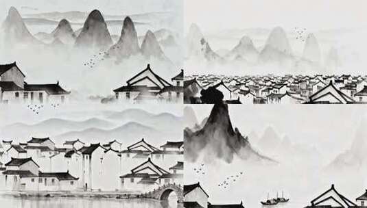 超宽屏水墨江南舞台背景高清在线视频素材下载