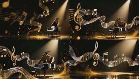 舞台上的钢琴与音乐元素高清在线视频素材下载