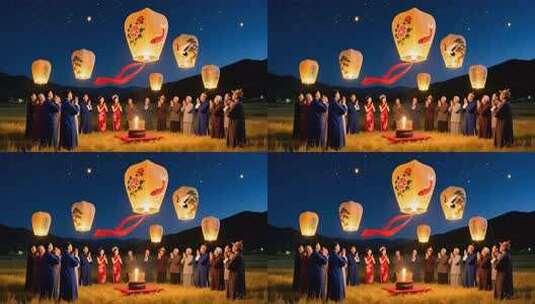 放飞孔明灯手工艺品许愿灯祈福4K高清在线视频素材下载