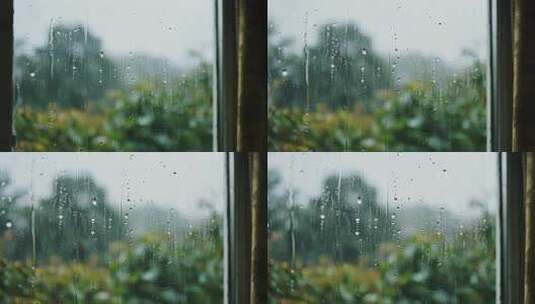 雨天窗户玻璃雨滴伤感氛围意境视频高清在线视频素材下载