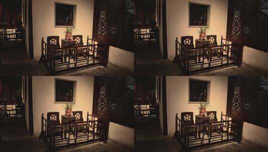 中式古建筑夜间门窗室内设计高清在线视频素材下载