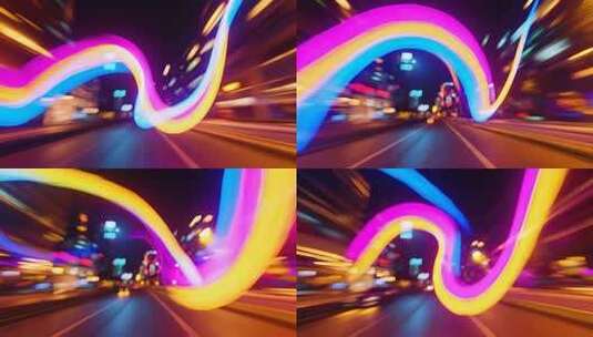 城市街道夜间光绘动感画面高清在线视频素材下载