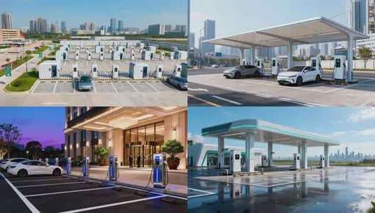 城市中新能源汽车充电桩场景高清在线视频素材下载