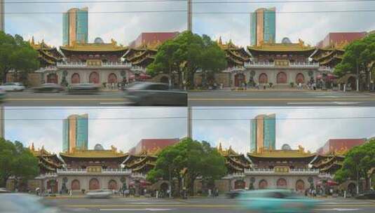 上海静安寺街道车流慢门城市交通高清在线视频素材下载