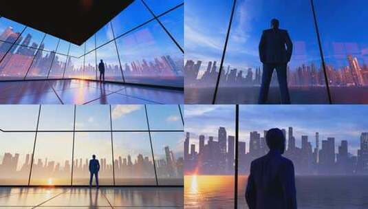 在高端写字楼里看向窗外的商人背影高清在线视频素材下载